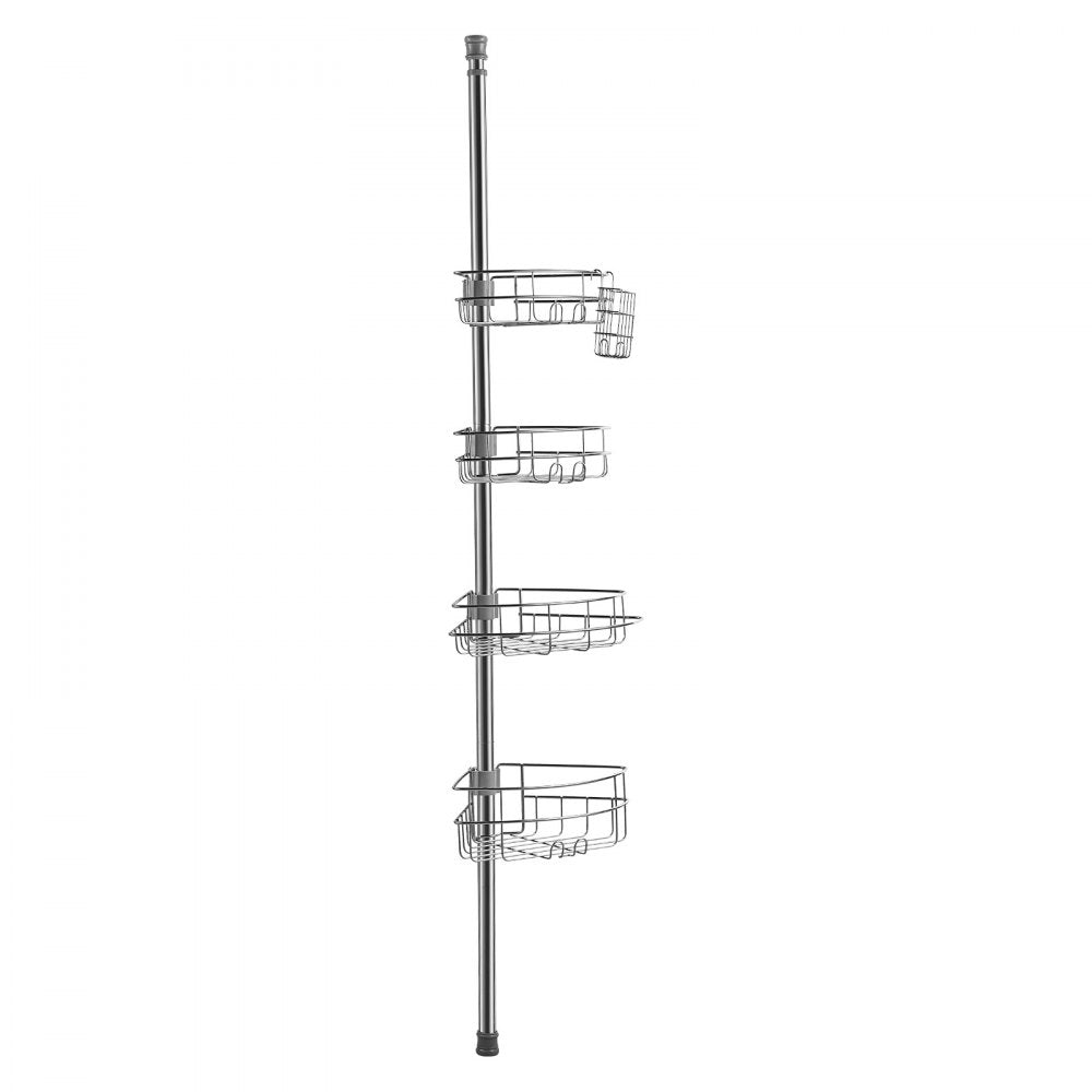 VEVOR Shower Corner Caddy Tension Pole, 56" to 114" High, Multi-Functional Shower Tension Pole with Strong Load-Bearing Tray, Rust-Proof Easy-to-Install Tension Pole, Fit for Bathroom & Washroom
