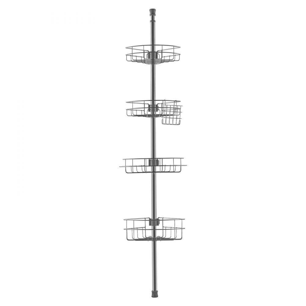 VEVOR Shower Corner Caddy Tension Pole, 56" to 114" High, Multi-Functional Shower Tension Pole with Strong Load-Bearing Tray, Rust-Proof Easy-to-Install Tension Pole, Fit for Bathroom & Washroom