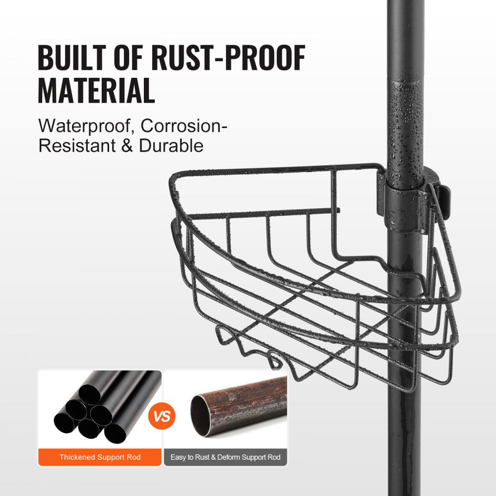 VEVOR Shower Corner Caddy Tension Pole, 39" to 125" High, Multi-Functional Shower Tension Pole with Strong Load-Bearing Tray, Rust-Proof Easy-to-Install Tension Pole, Fit for Bathroom & Washroom