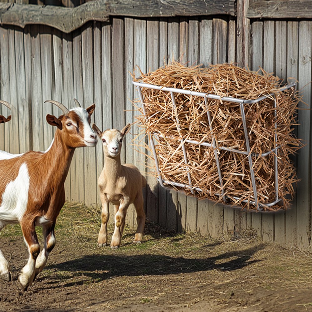 VEVOR Livestock Hay Feeder, 18.5 Gallons Large Capacity, Heavy-Duty Steel Goat Hay Rack, 24.4" Long Wall Mounted Horse Hay Holder, Multiple Sided Feeding Rack for Sheep Farm Livestock Indoor Outdoor