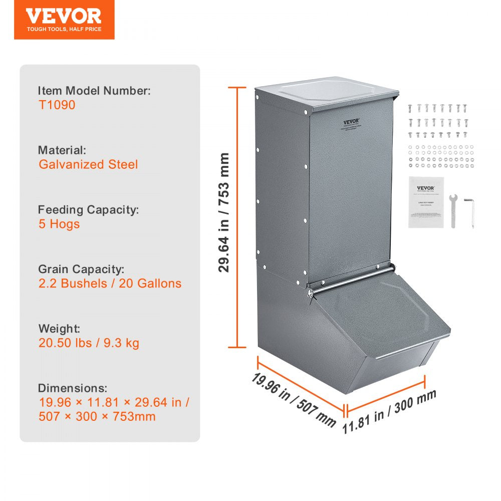 VEVOR Hog Feeder, 2.2 Bushel Capacity, Single Door Pig Feeder, Heavy Duty Steel Piglets Feeder, Multipurpose Trough Creep Feeder, Outdoor Livestock Feeder Farm Accessory for Feeding up to 5 Hogs