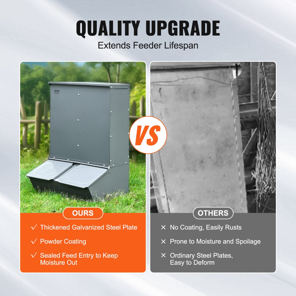 VEVOR Hog Feeder, 3.7 Bushel Capacity, Double Door Pig Feeder, Heavy Duty Steel Piglets Feeder, Multipurpose Trough Creep Feeder, Outdoor Livestock Feeder Farm Accessory for Feeding up to 8 Hogs