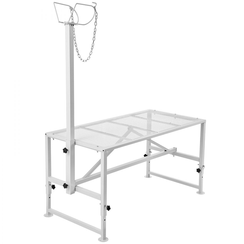 VEVOR Goat & Sheep Stand, 51x23 inch Livestock Stand, Metal Livestock Milking and Shearing Stand 21" to 33" Adjustable Height, with Headpiece and Nose Loop, 500lbs Loading Weight, White