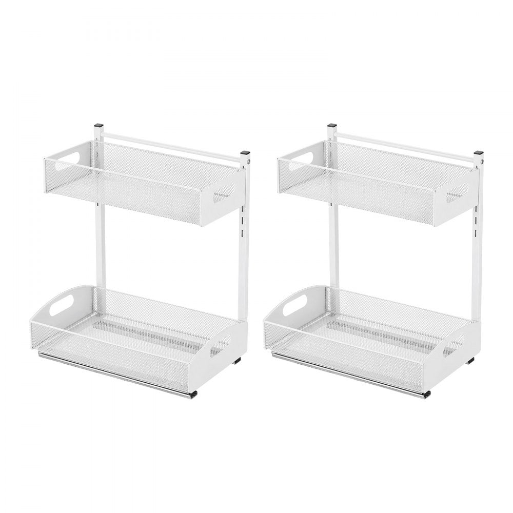 VEVOR Under Sink Organizer, 2 Pack 2-Tier Pull Out Cabinet Organizer with 4-Level Height Adjustment, Metal Slide Out Shelf, Multi-Purpose Cabinet Organizers and Storage for Bathroom & Kitchen, White