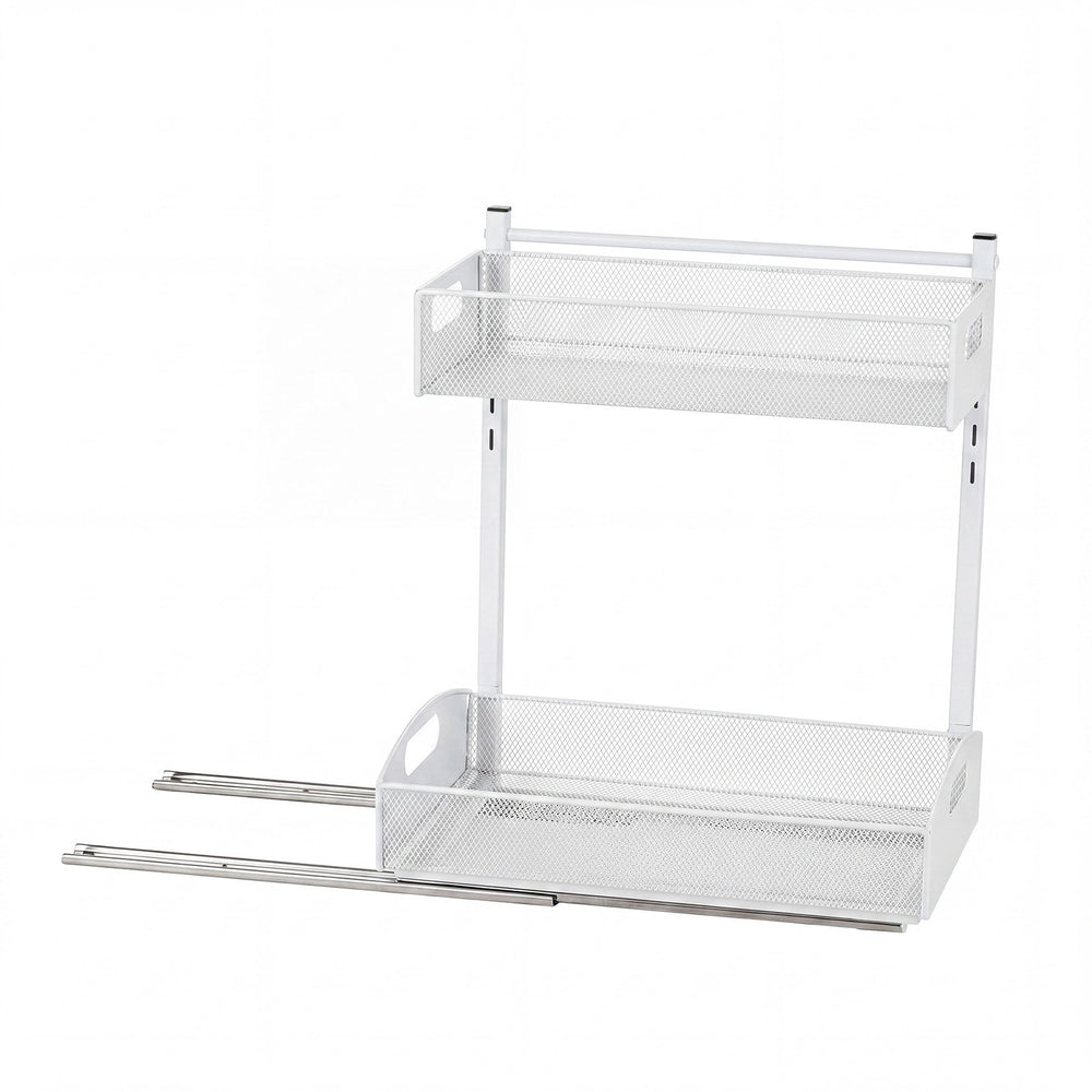 VEVOR Under Sink Organizer, 2 Pack 2-Tier Pull Out Cabinet Organizer with 4-Level Height Adjustment, Metal Slide Out Shelf, Multi-Purpose Cabinet Organizers and Storage for Bathroom & Kitchen, White