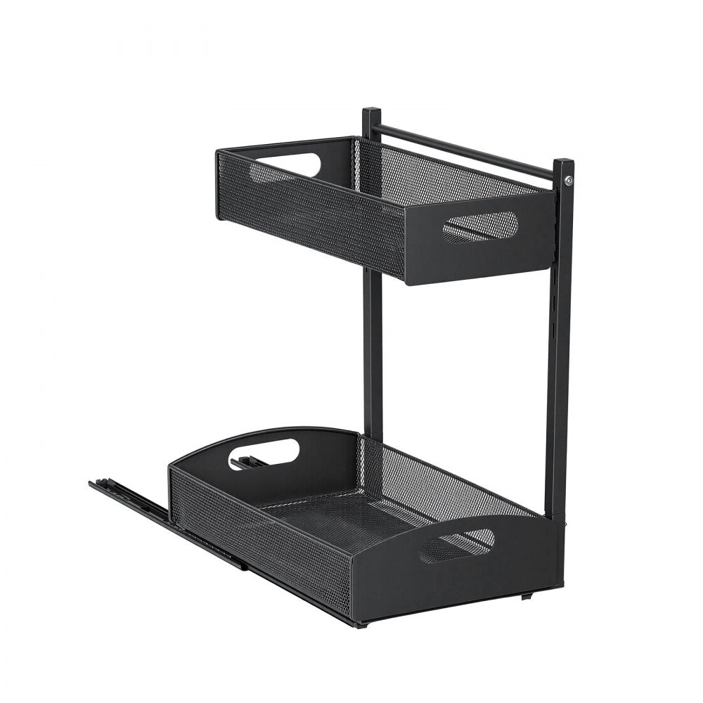VEVOR Under Sink Organizer, 2 Pack 2-Tier Pull Out Cabinet Organizer with 4-Level Height Adjustment, Metal Slide Out Shelf, Multi-Purpose Cabinet Organizers and Storage for Bathroom & Kitchen, Black