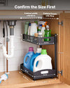 VEVOR Under Sink Organizer, 2 Pack 2-Tier Pull Out Cabinet Organizer with 4-Level Height Adjustment, Metal Slide Out Shelf, Multi-Purpose Cabinet Organizers and Storage for Bathroom & Kitchen, Black