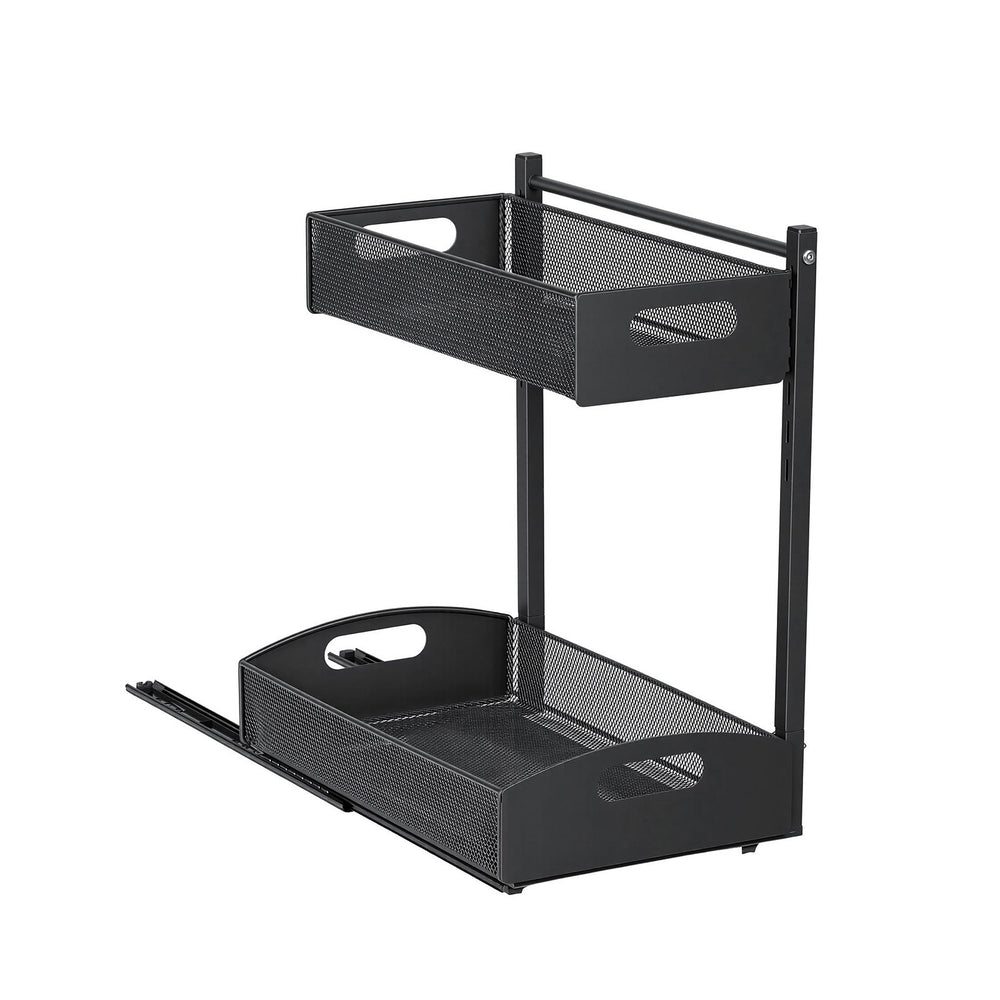 VEVOR Under Sink Organizer, 2 Pack 2-Tier Pull Out Cabinet Organizer with 4-Level Height Adjustment, Metal Slide Out Shelf, Multi-Purpose Cabinet Organizers and Storage for Bathroom & Kitchen, Black