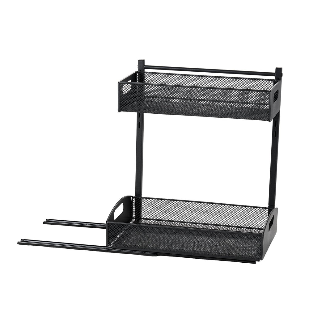 VEVOR Under Sink Organizer, 2 Pack 2-Tier Pull Out Cabinet Organizer with 4-Level Height Adjustment, Metal Slide Out Shelf, Multi-Purpose Cabinet Organizers and Storage for Bathroom & Kitchen, Black