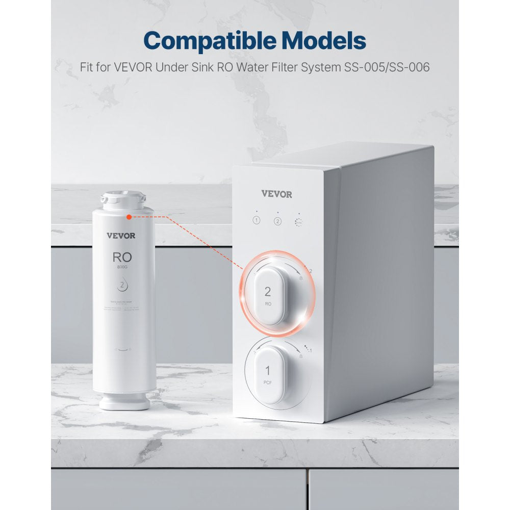 VEVOR Reverse Osmosis System, 800 GPD 11-stage Reverse Osmosis Water Filter Replacement, RO Filter Cartridge for 24 Months, Reduces Lead & Chlorine, Compatible with SS-005 Under Sink Water Filter