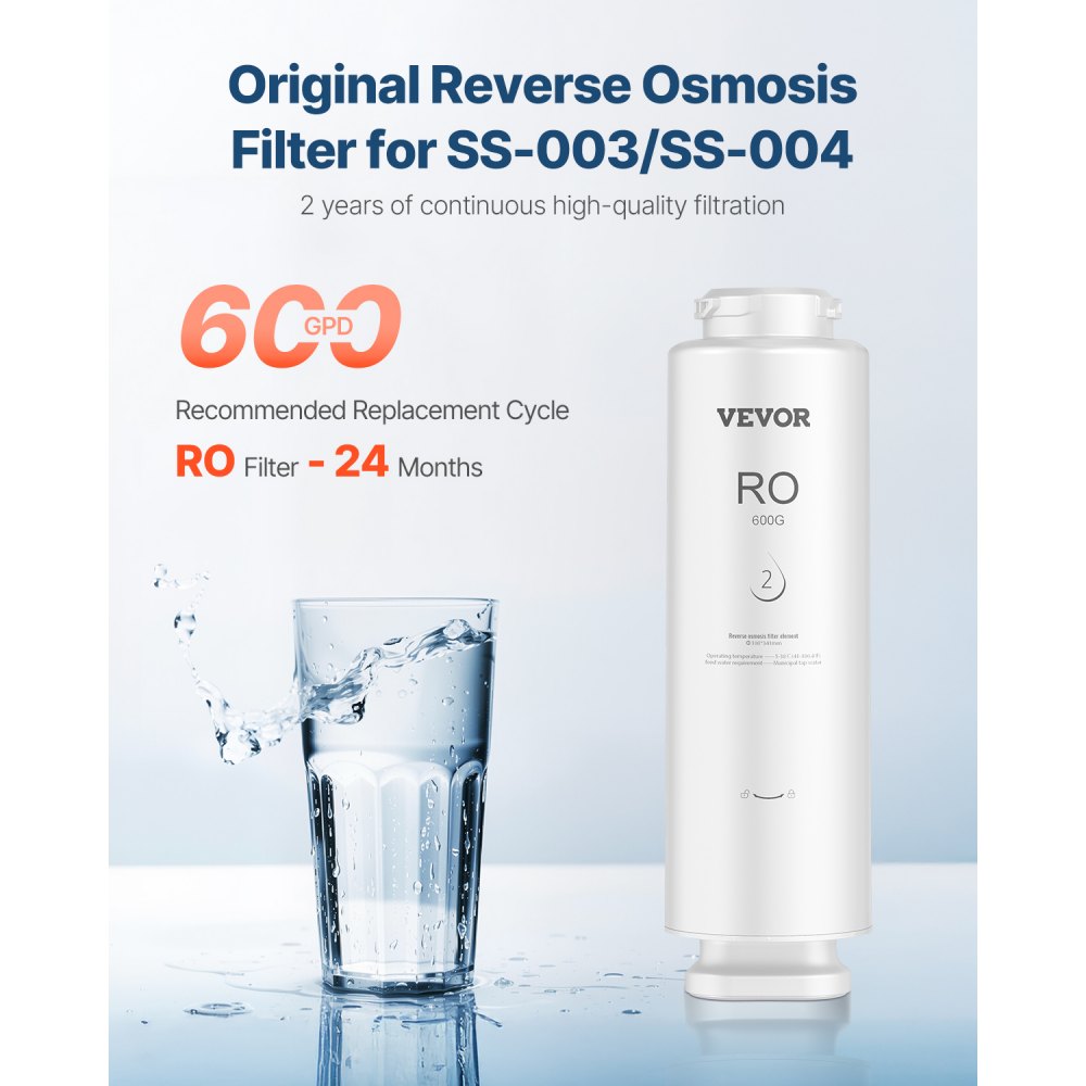 VEVOR Reverse Osmosis System, 600 GPD 10-stage Reverse Osmosis Water Filter Replacement, RO Filter Cartridge for 24 Months, Reduces Lead & Chlorine, Compatible with SS-003 Under Sink Water Filter