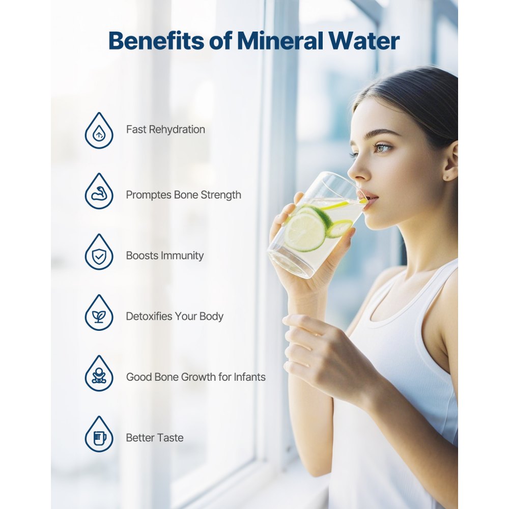 VEVOR Remineralization Filter, 1100 Gallons Remineralization Water Filter Replacement, 1/4" Quick Connect Mineral Filter, Restore Essential Minerals for Water Purifier, Under Sink Water Filter System