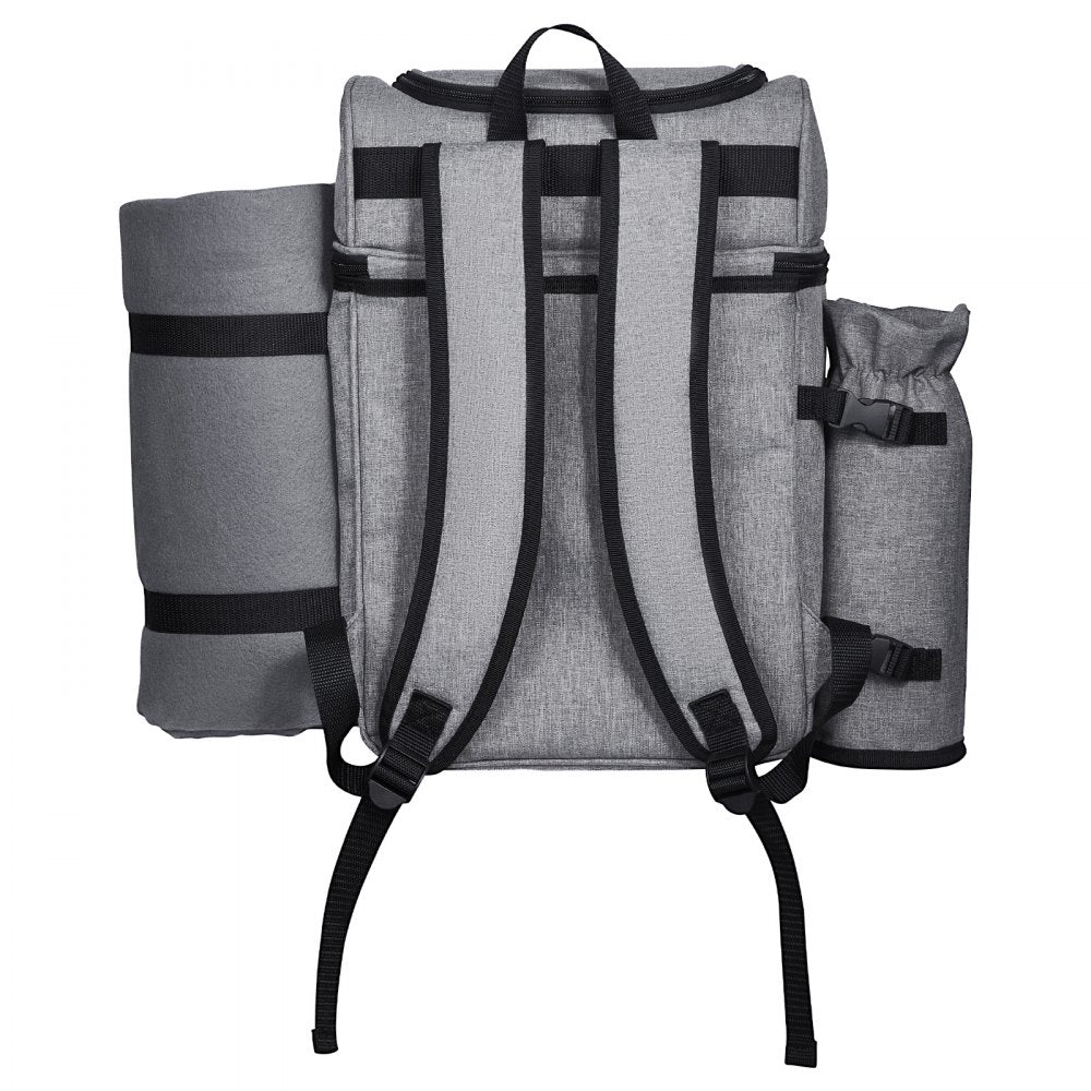 VEVOR Picnic Backpack, Beach Picnic Backpack Bag for 4 Person with Insulated Cooler Compartment, Detachable Bottle/Wine Holder, Lightweight Blanket, Plates and Cutlery Set for Hiking & Camping, Grey