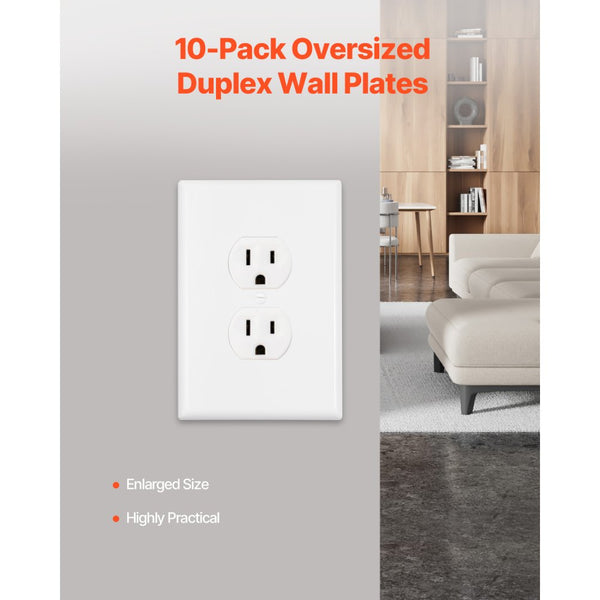 Vevor Outlet Cover 1-Gang Duplex Receptacle Faceplate 10-Pack White Ne ...