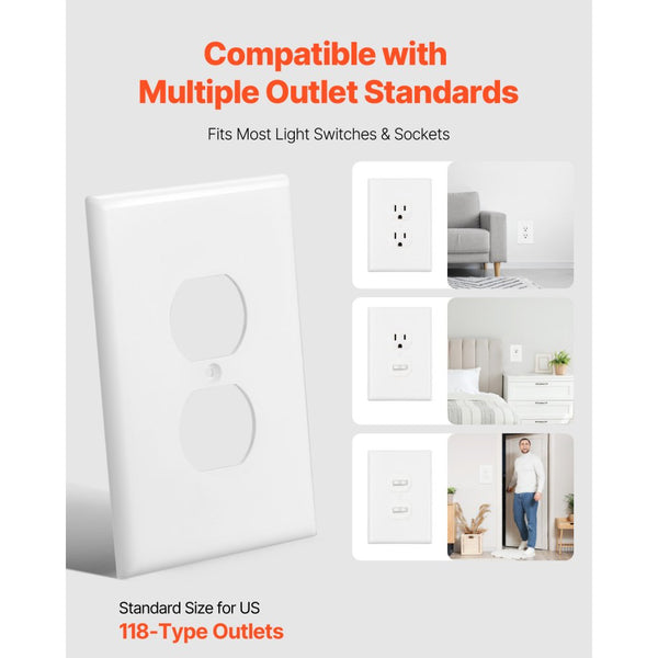 Vevor Outlet Cover 1-Gang Duplex Receptacle Faceplate 10-Pack White Ne ...