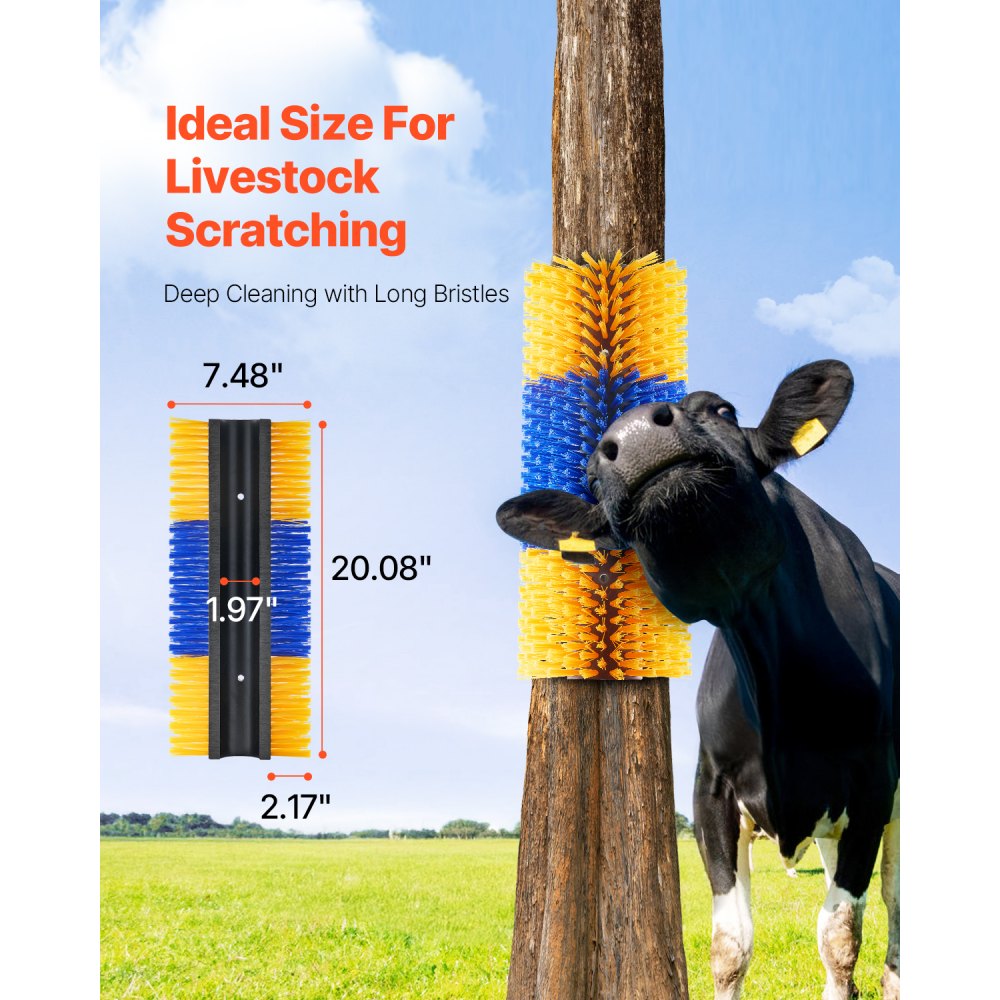 VEVOR Livestock Scratching Brush, 6 Pcs Horse Brush with 12 Screws, 20 x 7.5 in Cow Scratcher, for Back Itch Relief & Keep Cleaning, Grooming & Scratching Post Brush for Horse, Pig, Cattle Supplies