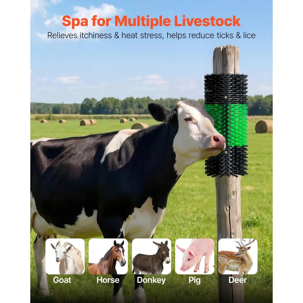 VEVOR Livestock Scratching Brush, 1PC Goat Scratcher Brush Post with 4 Screws, 16.9" x 7.5" Cow Scratcher for Back Itch Relief, Massage Grooming Scratch Tool for Horse Cattle Sheep Pig, Green & Black