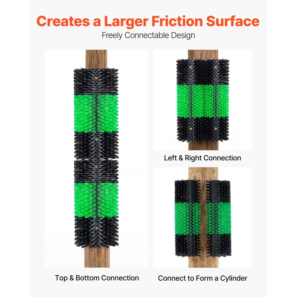 VEVOR Livestock Scratching Brush, 2PCS Goat Scratcher Brush Post with 8 Screws, 16.9" x 7.5" Cow Scratcher for Back Itch Relief, Massage Grooming Scratch Tool for Horse Cattle Sheep Pig, Green & Black