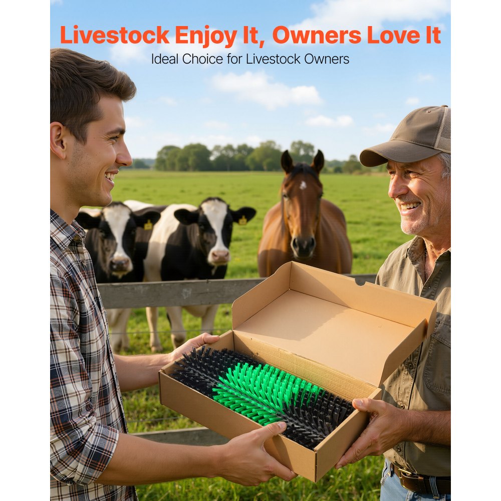 VEVOR Livestock Scratching Brush, 2PCS Goat Scratcher Brush Post with 8 Screws, 16.9" x 7.5" Cow Scratcher for Back Itch Relief, Massage Grooming Scratch Tool for Horse Cattle Sheep Pig, Green & Black