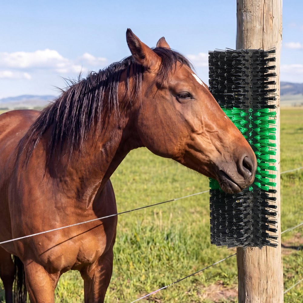 VEVOR Livestock Scratching Brush, 2PCS Goat Scratcher Brush Post with 8 Screws, 16.9" x 7.5" Cow Scratcher for Back Itch Relief, Massage Grooming Scratch Tool for Horse Cattle Sheep Pig, Green & Black