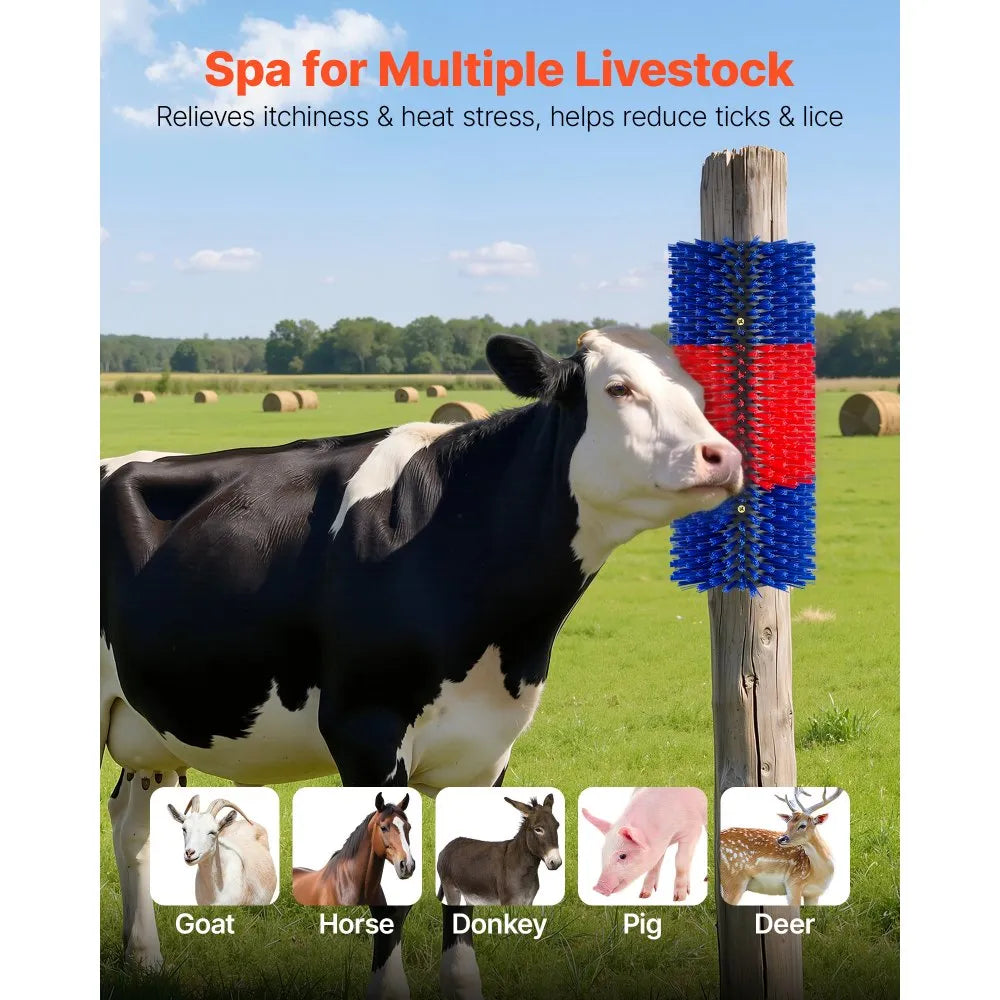 VEVOR Livestock Scratching Brush, 3PCS Goat Scratcher Brush Post with 12 Screws, 16.9" x 7.5" Cow Scratcher for Back Itch Relief, Massage Grooming Scratch Tool for Horse Cattle Sheep Pig, Blue & Red