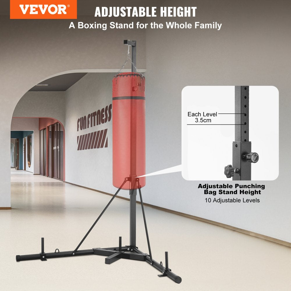 VEVOR Punching Bag Stand, Steel Heavy Duty Workout Training Equipment, Adjustable Height Boxing Punching Stand with Weighted Base, Holds Up to 143 lbs, Freestanding Sandbag Rack for Home Gym Fitness
