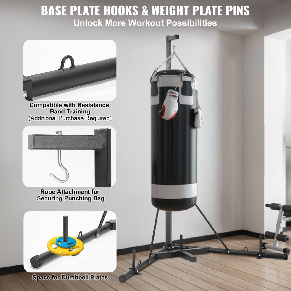 VEVOR Punching Bag Stand, Steel Heavy Duty Workout Training Equipment, Adjustable Height Boxing Punching Stand with Weighted Base, Holds Up to 143 lbs, Freestanding Sandbag Rack for Home Gym Fitness