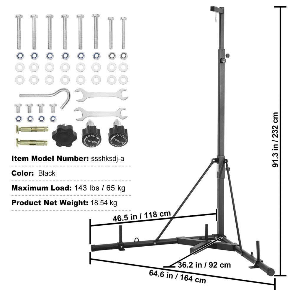 VEVOR Punching Bag Stand, Steel Heavy Duty Workout Training Equipment, Adjustable Height Boxing Punching Stand with Weighted Base, Holds Up to 143 lbs, Freestanding Sandbag Rack for Home Gym Fitness