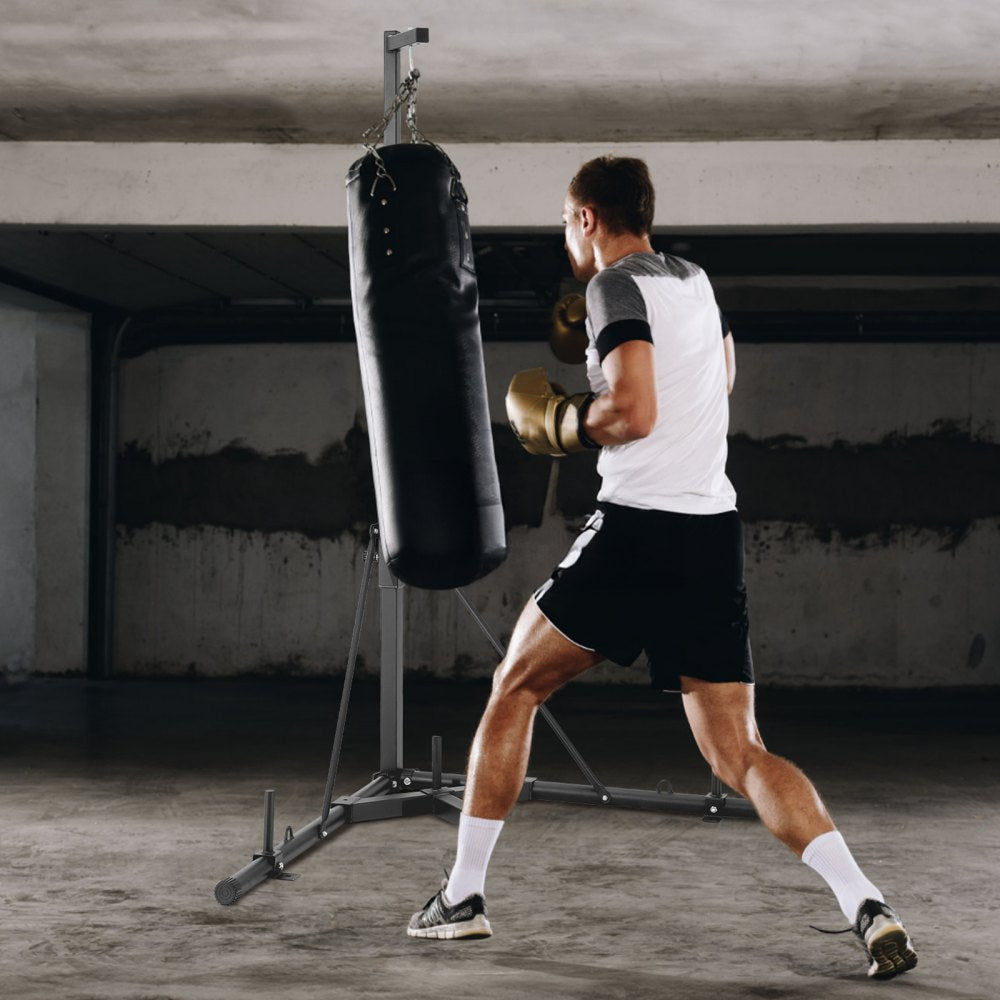 VEVOR Punching Bag Stand, Steel Heavy Duty Workout Training Equipment, Adjustable Height Boxing Punching Stand with Weighted Base, Holds Up to 143 lbs, Freestanding Sandbag Rack for Home Gym Fitness