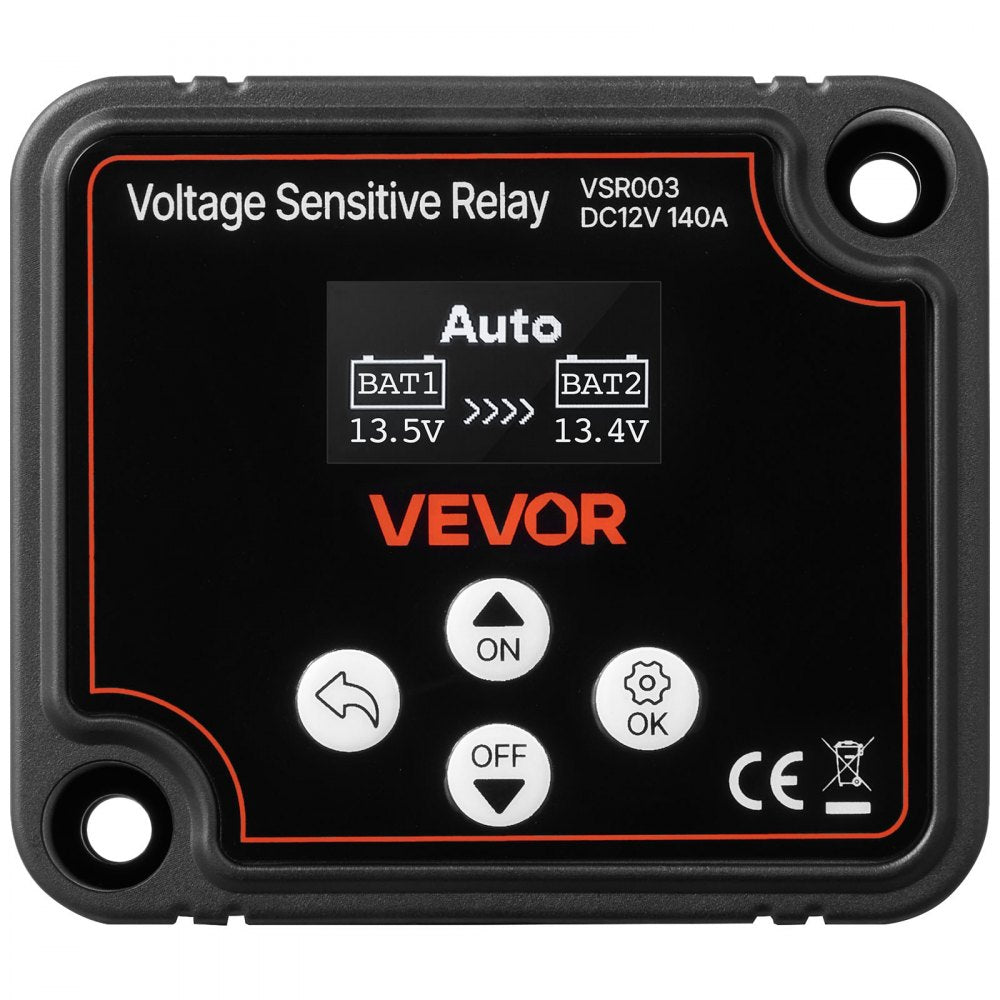 VEVOR Dual Battery Isolator, 12V 140 Amp, Manual and Automatic VSR Voltage Sensitive Relay with LCD Screen, Smart Battery Isolator for Lithium & Lead-Acid Batteries, for Car Truck RV UTV ATV Boat
