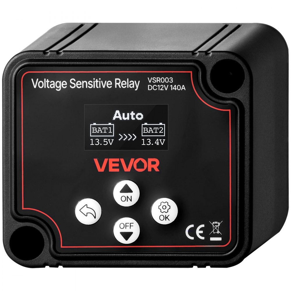 VEVOR Dual Battery Isolator, 12V 140 Amp, Manual and Automatic VSR Voltage Sensitive Relay with LCD Screen, Smart Battery Isolator for Lithium & Lead-Acid Batteries, for Car Truck RV UTV ATV Boat