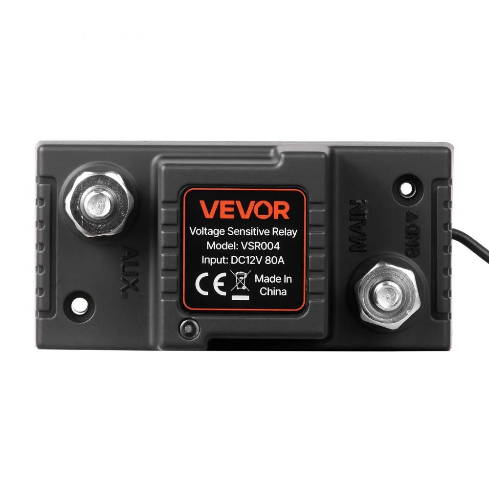 VEVOR Dual Battery Isolator Kit, 12V 80 Amp 2 ft 6 AWG, Manual / Automatic VSR Voltage Sensitive Relay with Voltmeter, LCD Screen, Smart Battery Isolator, Compatible with Lead-Acid Batteries, for UTV