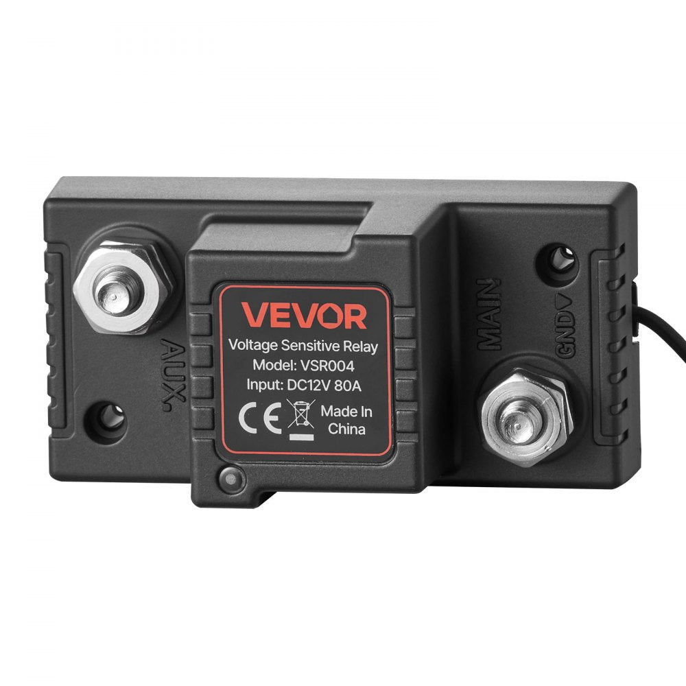 VEVOR Dual Battery Isolator Kit, 12V 80 Amp 2 ft 6 AWG, Manual / Automatic VSR Voltage Sensitive Relay with Voltmeter, LCD Screen, Smart Battery Isolator, Compatible with Lead-Acid Batteries, for UTV