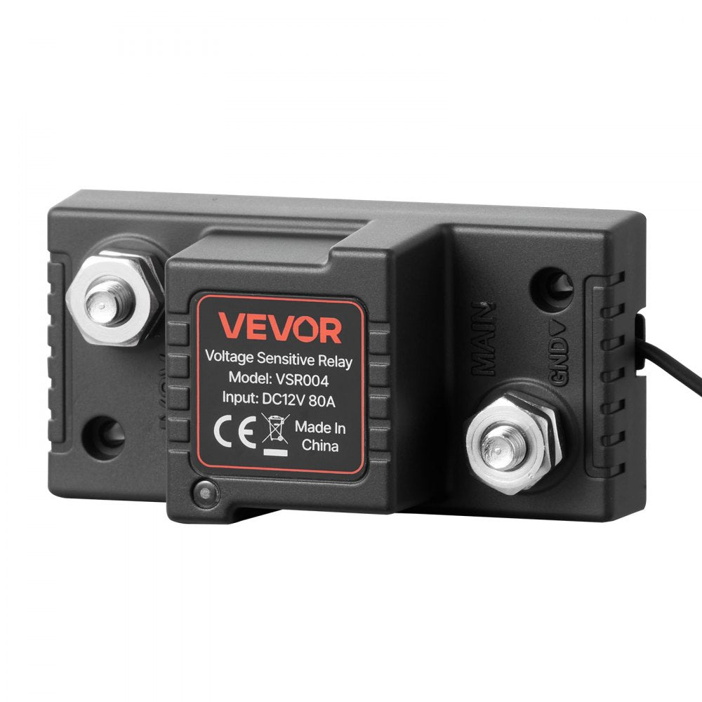 VEVOR Dual Battery Isolator Kit, 12V 80 Amp 2 ft 6 AWG, Manual / Automatic VSR Voltage Sensitive Relay with Voltmeter, LCD Screen, Smart Battery Isolator, Compatible with Lead-Acid Batteries, for UTV