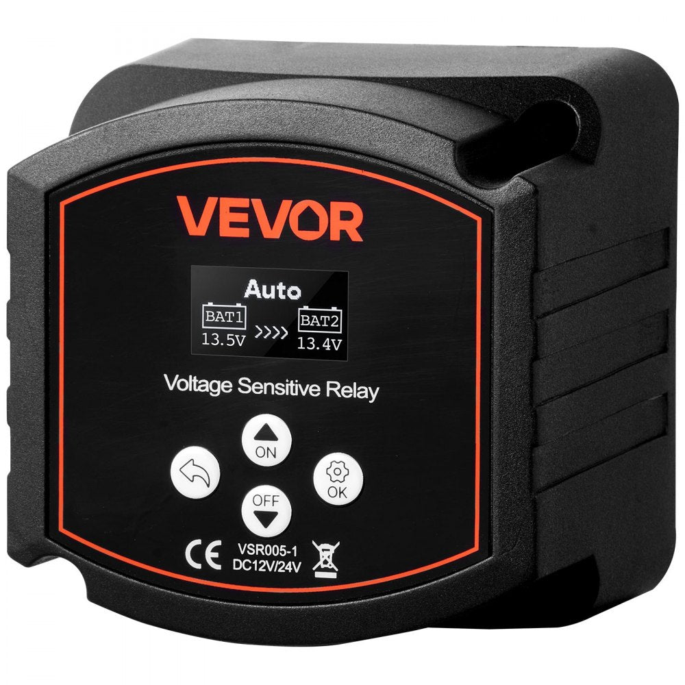 VEVOR Dual Battery Isolator Kit, 12V 300 Amp 20 ft 2AWG, Manual and Automatic VSR Voltage Sensitive Relay with Voltmeter, LCD Screen, Smart Battery Isolator, Compatible with Lithium Batteries, for UTV