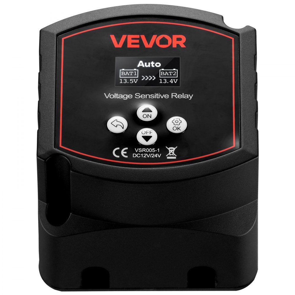 VEVOR Dual Battery Isolator Kit, 12V 300 Amp 20 ft 2AWG, Manual and Automatic VSR Voltage Sensitive Relay with Voltmeter, LCD Screen, Smart Battery Isolator, Compatible with Lithium Batteries, for UTV