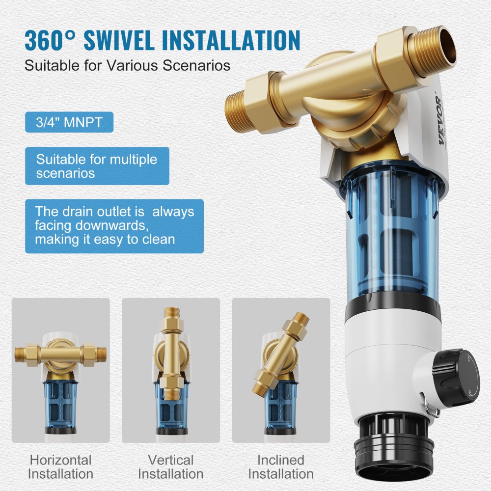 VEVOR Spin Down Filter, 40 Micron Whole House Sediment Filter for Well Water, 3/4" MNPT, 4 T/H High Flow Rate, for Whole House Water Filtration Systems, Well Water Sediment Filter
