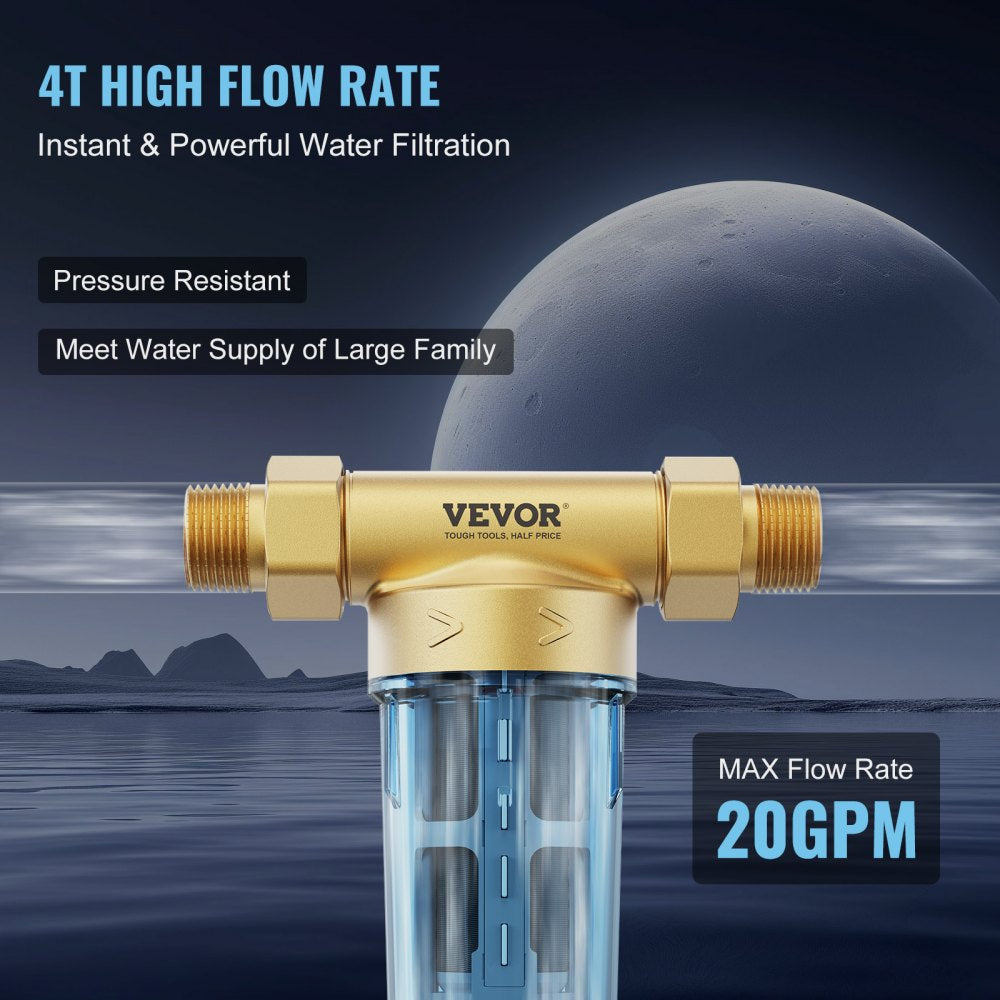 VEVOR Spin Down Filter, 40 Micron Whole House Sediment Filter for Well Water, 3/4" MNPT, 4 T/H High Flow Rate, for Whole House Water Filtration Systems, Well Water Sediment Filter