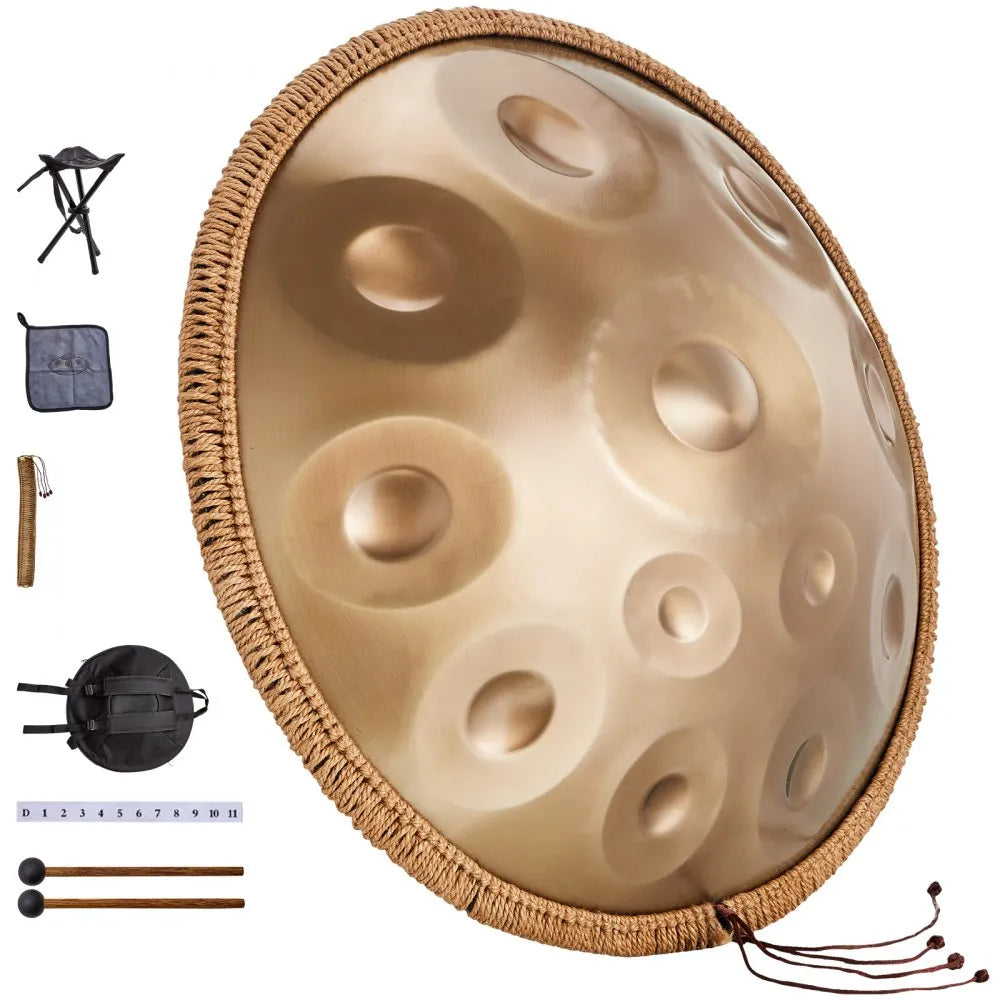 VEVOR Handpan Drum, 22 in & 12 Notes, D Minor Hand Drum, Hand Pan Drum Instrument with Mallets, 440Hz Handpan Stand & Carry Bag, Steel Healing Sound Drum, Percussion Instruments for Adults Beginners
