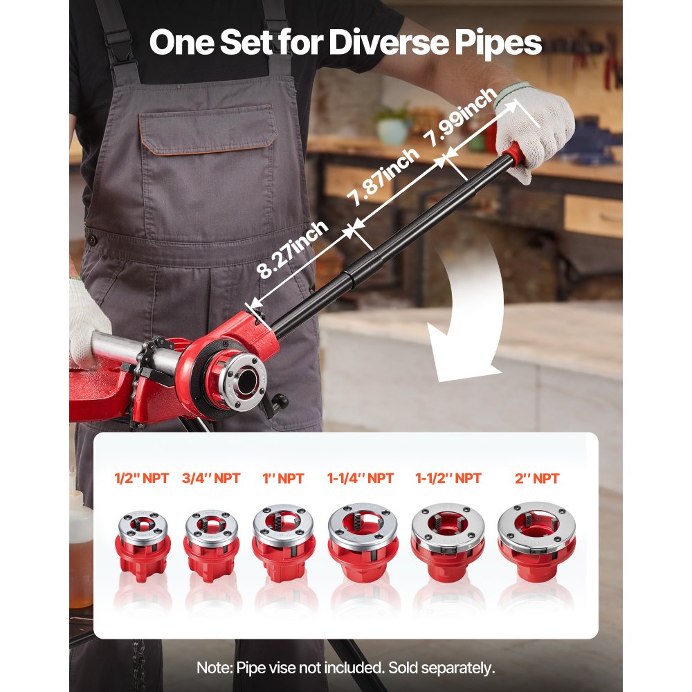 VEVOR Ratchet Pipe Threader Kit with 6 Dies, 1/2" NPT to 2" NPT Manual Ratcheting Pipe Threading Tool, Portable Pipes Threader Set with Toolbox for Plumbing Installation & Repair