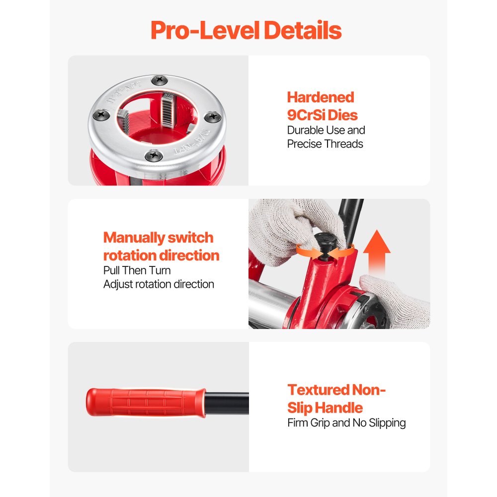 VEVOR Ratchet Pipe Threader Kit with 7 Dies, 3/8" NPT to 2" NPT Manual Ratcheting Pipe Threading Tool, Portable Pipes Threader Set with Toolbox for Plumbing Installation & Repair