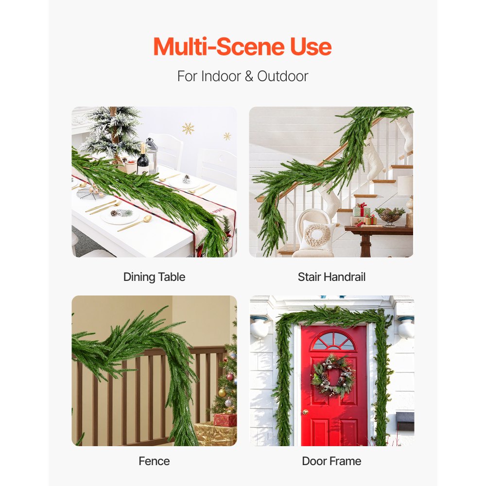 VEVOR Christmas Garland, 5-FT Realistic Norfolk Pine Garland, Evergreen Real Touch Artificial Faux Greenery Garlands, for Holiday Indoor Outdoor Xmas Decoration on Table, Mantel, and Fireplace