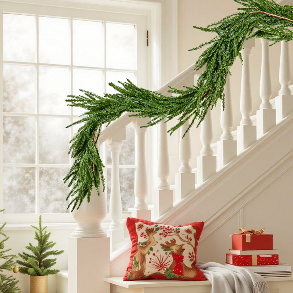 VEVOR Christmas Garland, 6-FT Realistic Norfolk Pine Garland, Evergreen Real Touch Artificial Faux Greenery Garlands, for Holiday Indoor Outdoor Xmas Decoration on Table, Mantel, and Fireplace