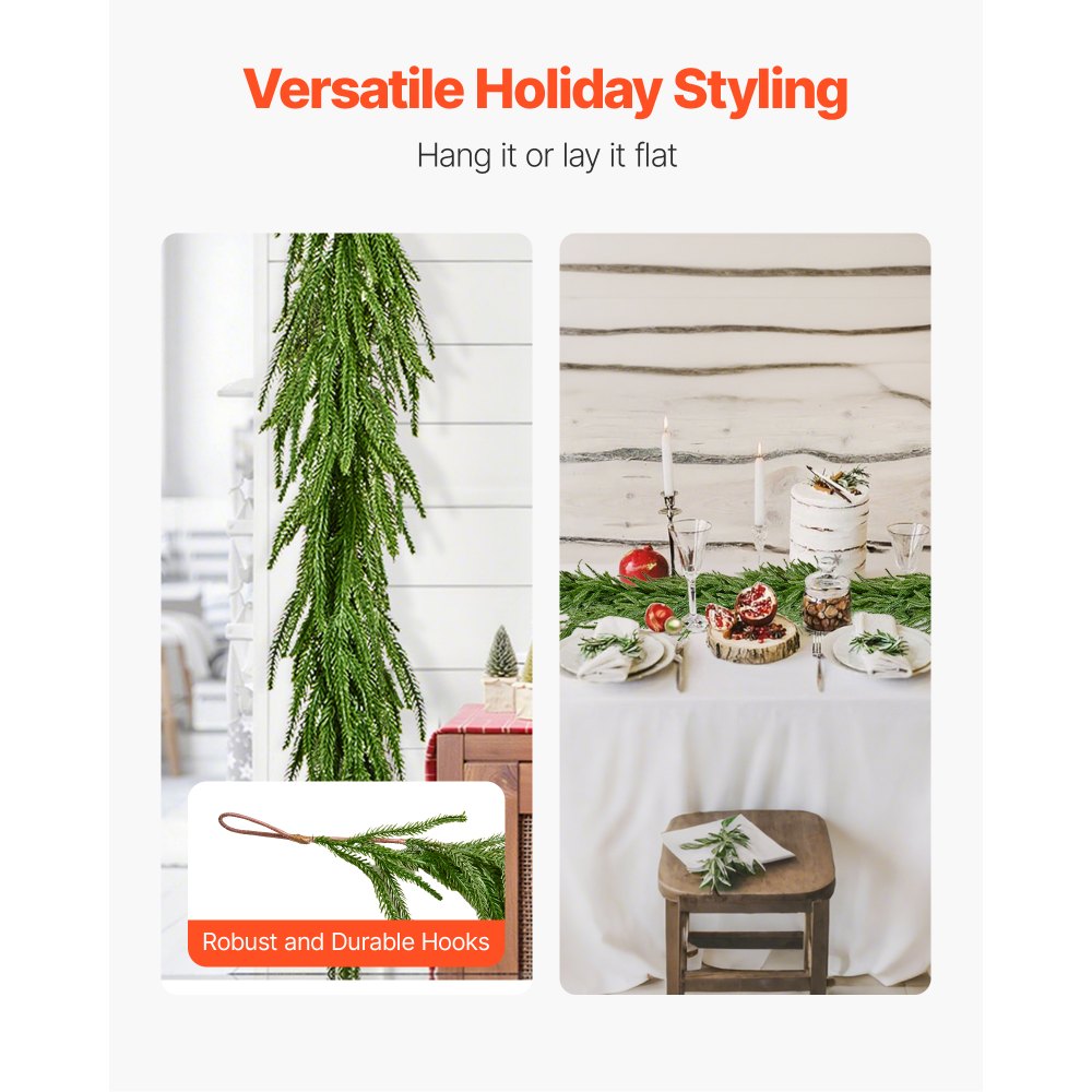 VEVOR Christmas Garland, 9-FT Realistic Norfolk Pine Garland, Evergreen Real Touch Artificial Faux Greenery Garlands, for Holiday Indoor Outdoor Xmas Decoration on Table, Mantel, and Fireplace