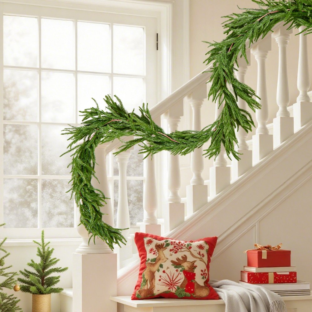 VEVOR Christmas Garland, 9-FT Realistic Norfolk Pine Garland, Evergreen Real Touch Artificial Faux Greenery Garlands, for Holiday Indoor Outdoor Xmas Decoration on Table, Mantel, and Fireplace