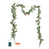 VEVOR Christmas Garland, 6.6-FT Realistic Greenery Decorated with Vines, Olive Leaves, and Berries, Evergreen Faux Garlands with Light String for Indoor Outdoor Xmas Decoration on Mantel Fireplace