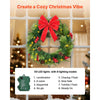 VEVOR Christmas Wreath, 24 Inches Pre-Lit Artificial Christmas Wreath with 50 LED Lights and Timer, Decorated with Pine Cones, Red Berry Clusters, Holly Leaves, Suitable for Fireplace Door Window