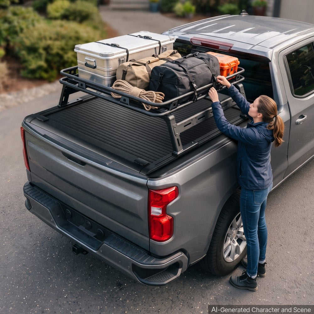 VEVOR Retractable Tonneau Cover 5.8FT Hard Truck Bed Cover Manual Retract, Compatible with 2007-2026 Silverado/Sierra 1500 5.8FT Bed (69.3"), Waterproof Aluminum Frame, T-Slot & Lock Key for Trips
