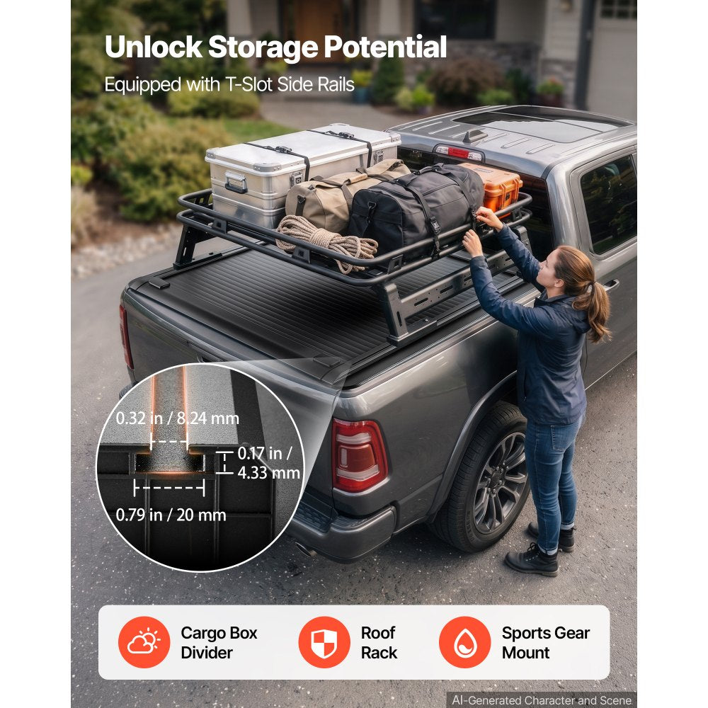 VEVOR Retractable Tonneau Cover 5.7FT Hard Truck Bed Cover Manual Retract, Compatible with 2009-2026 Ram 1500 New Body, 2019-2024 Classic 5.7FT Bed (67.4"), Waterproof Aluminum, Lock Key for Trips
