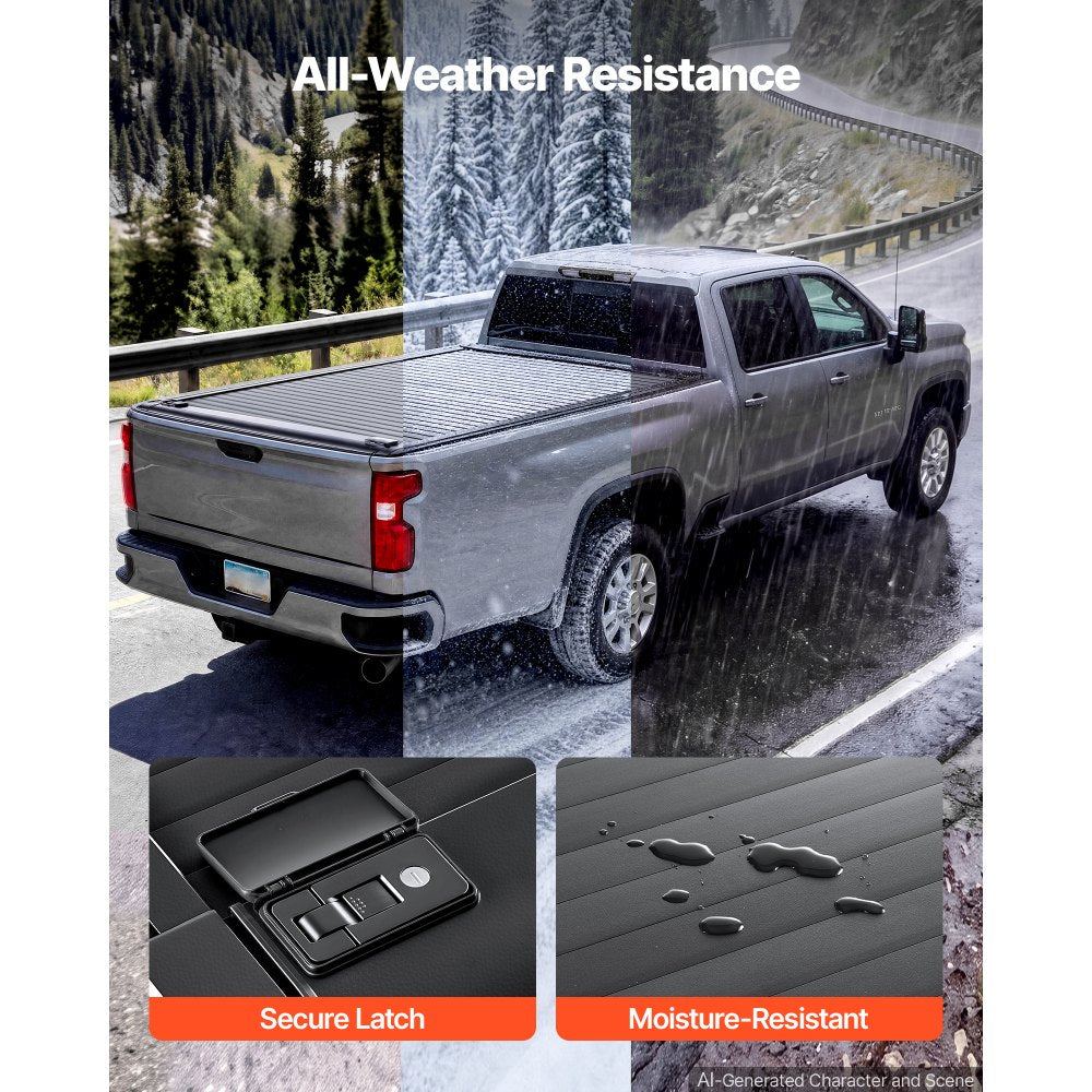 VEVOR Retractable Tonneau Cover 6.9FT Hard Truck Bed Cover Manual Retract, Compatible with 2020-2026 Chevy/GMC Silverado/Sierra 2500/3500HD 6.9FT Bed (82.2"), Waterproof Aluminum, Lock Key for Trips